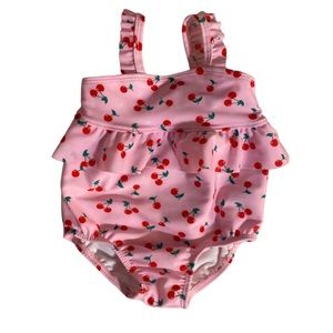 Adorable infant 12m one piece pink with cherries swimsuit Wonder nation NWT